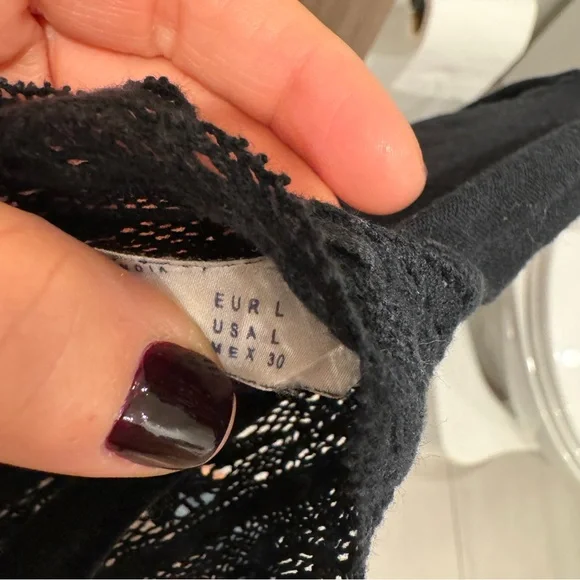 Zara Women Black Bohemian Blouse Lace Detail - L - Picture 6 of 7
